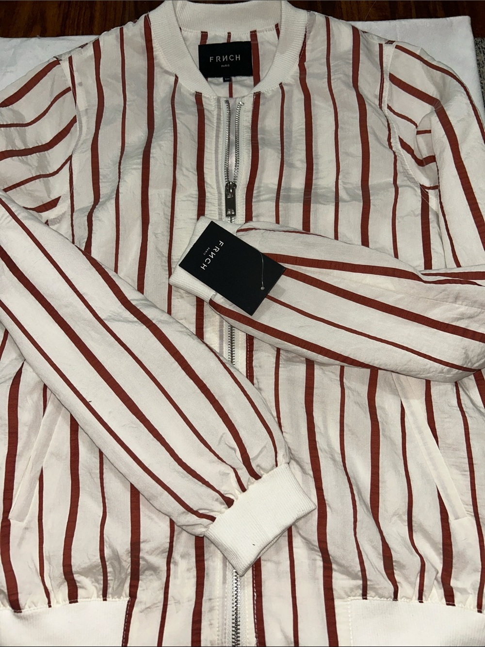 FRNCH Men's Cream Jacket with Rust Stripes